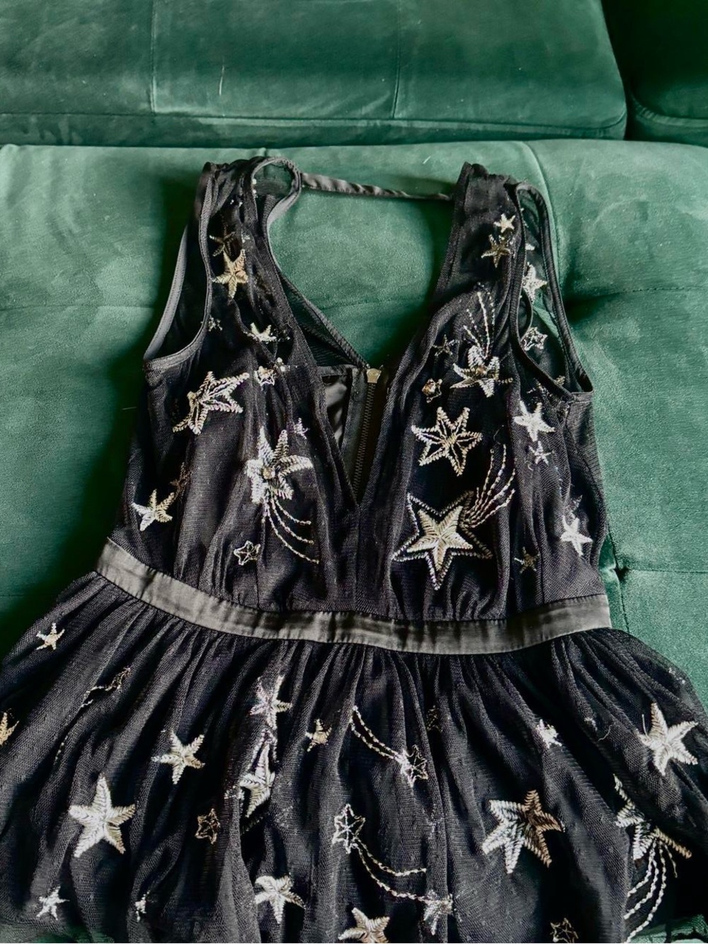 Express Black Mesh with Silver Star Celestial Embroidery